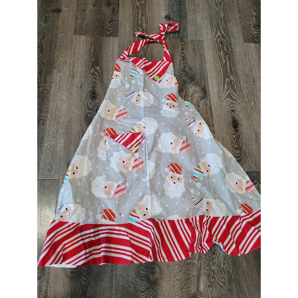 Handmade Santa Christmas Apron sizes 2-18‎ with Candy Striped Ruffle Trim #4